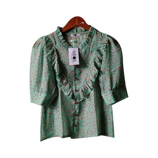 Kudos Floral Chiffon Woman Blouse  B-011 Silver Blue Small