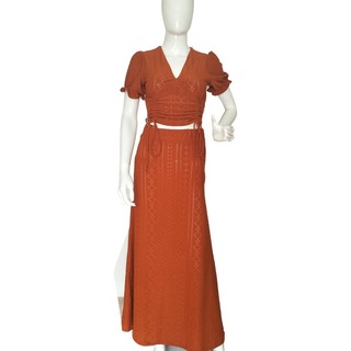 TS Dress Collection Crop Top String and Long Skirt Orange Large