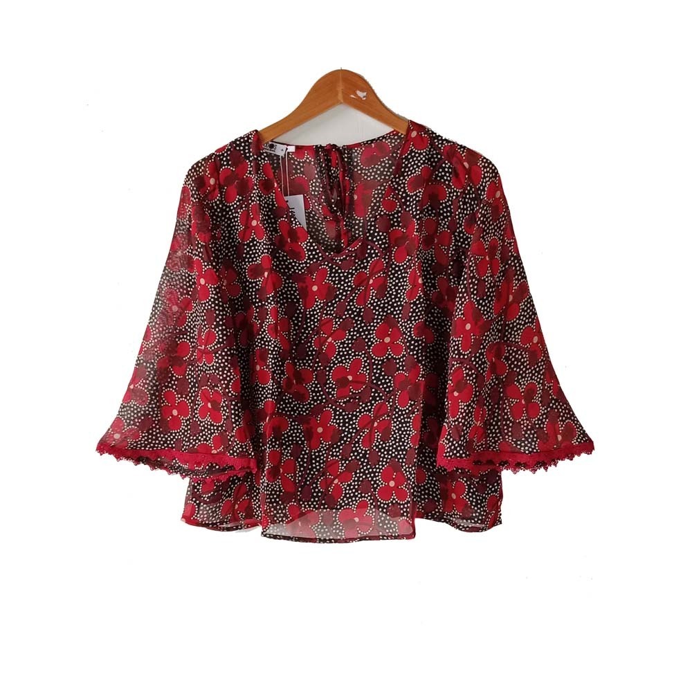 Kudos Floral Chiffon Woman Blouse B-006 Red Medium