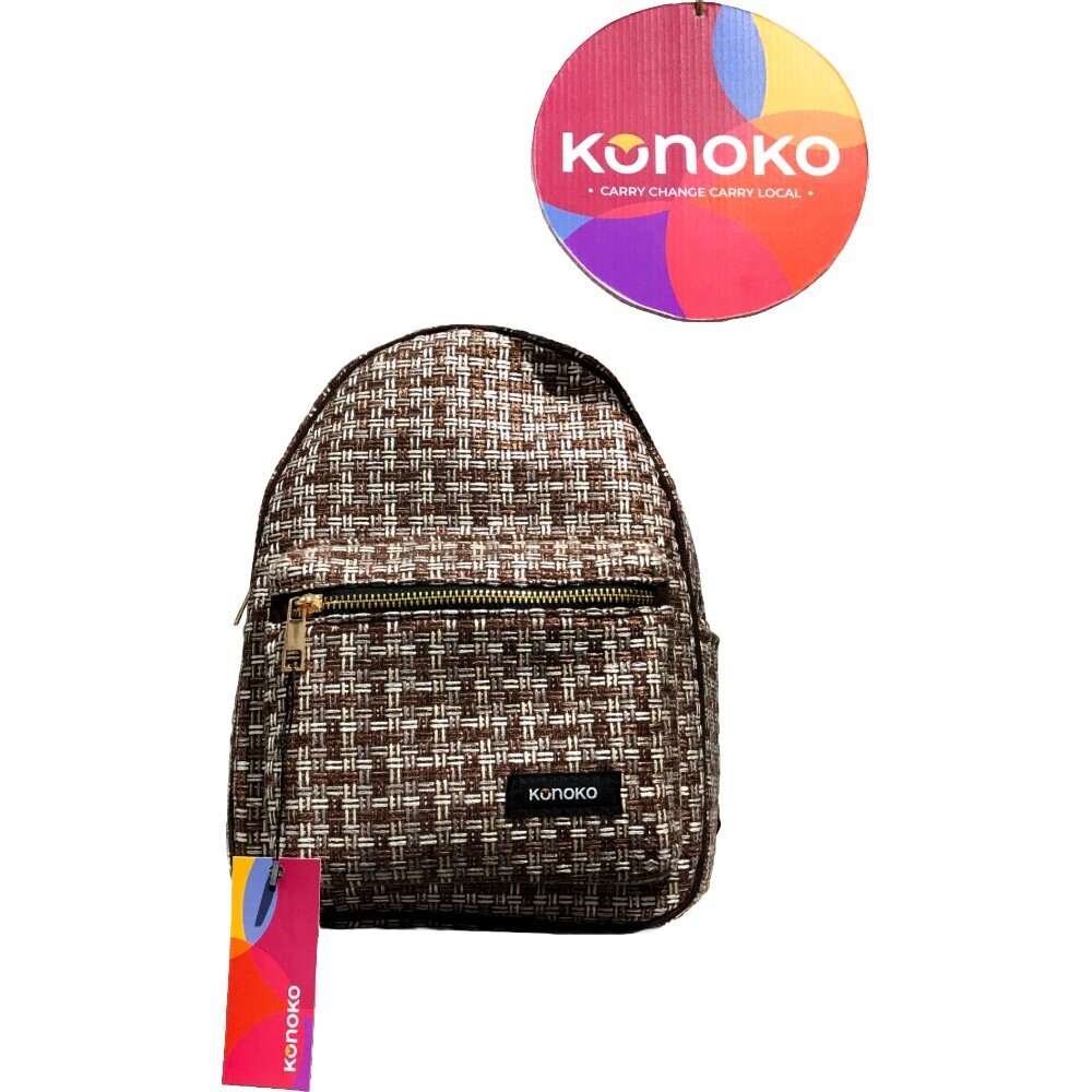 Konoko Cotton Mini Backpack M Size Brown Tweed K1008