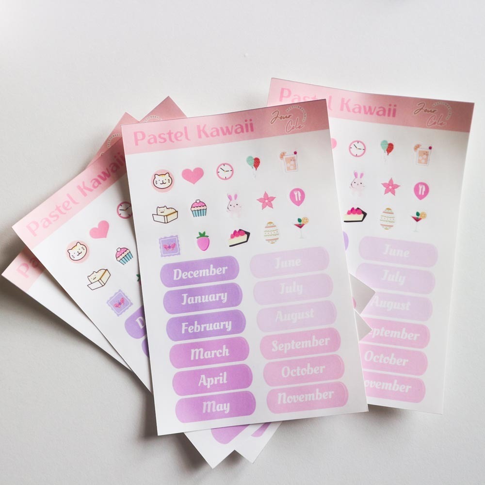 Jourcole  Pastel Kawaii Monthly Sticker 1 Sheet 4x6inches JC0027 pink