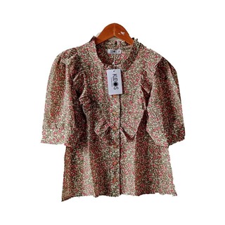 Kudos Floral Chiffon Woman Blouse  B-011 Green  Small