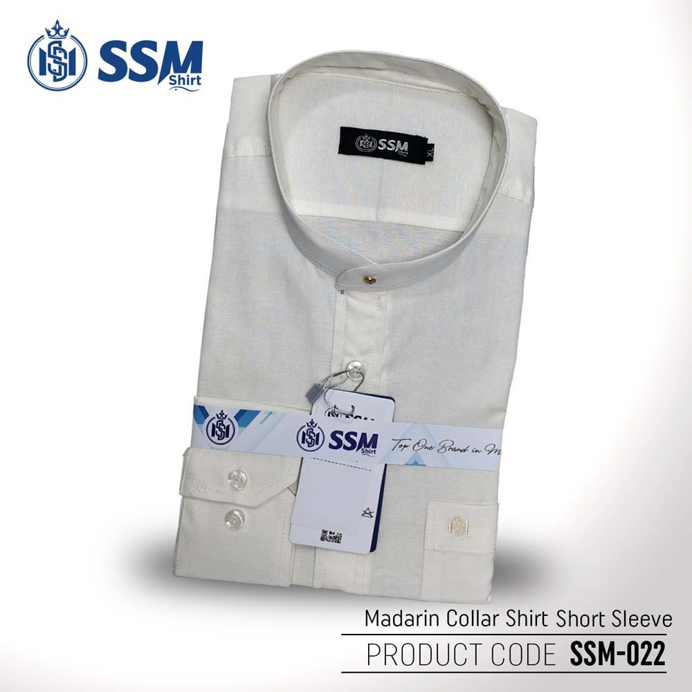 Madarin Collar Shirt Short Sleeve SSM-O-M-S-022 (Cream) 4 Extra Large