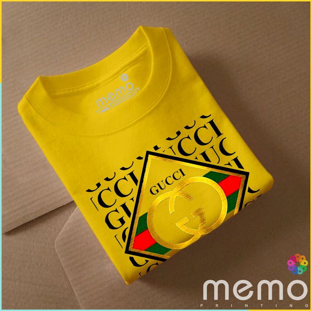 memo ygn GUCCI Square unisex Printing T-shirt DTF Quality sticker Printing-Yellow (Medium)