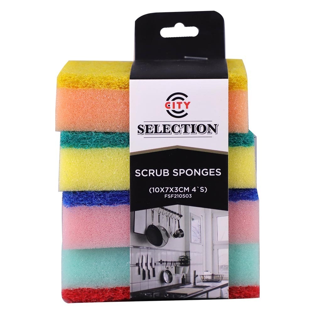 City Selection Scrub Sponge 10X7X3CM 4PCS Fsf210503