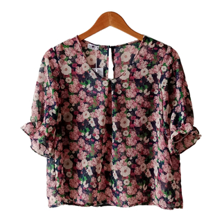 Kudos Floral Chiffon Blouse B-003(SB) Sky Blue Medium