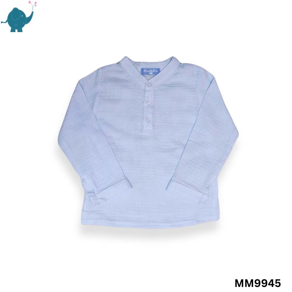 Max & Mia Kid Boy Cotton Puff Long Sleeve Shirt MM9945 Light Blue S (3/4yrs)