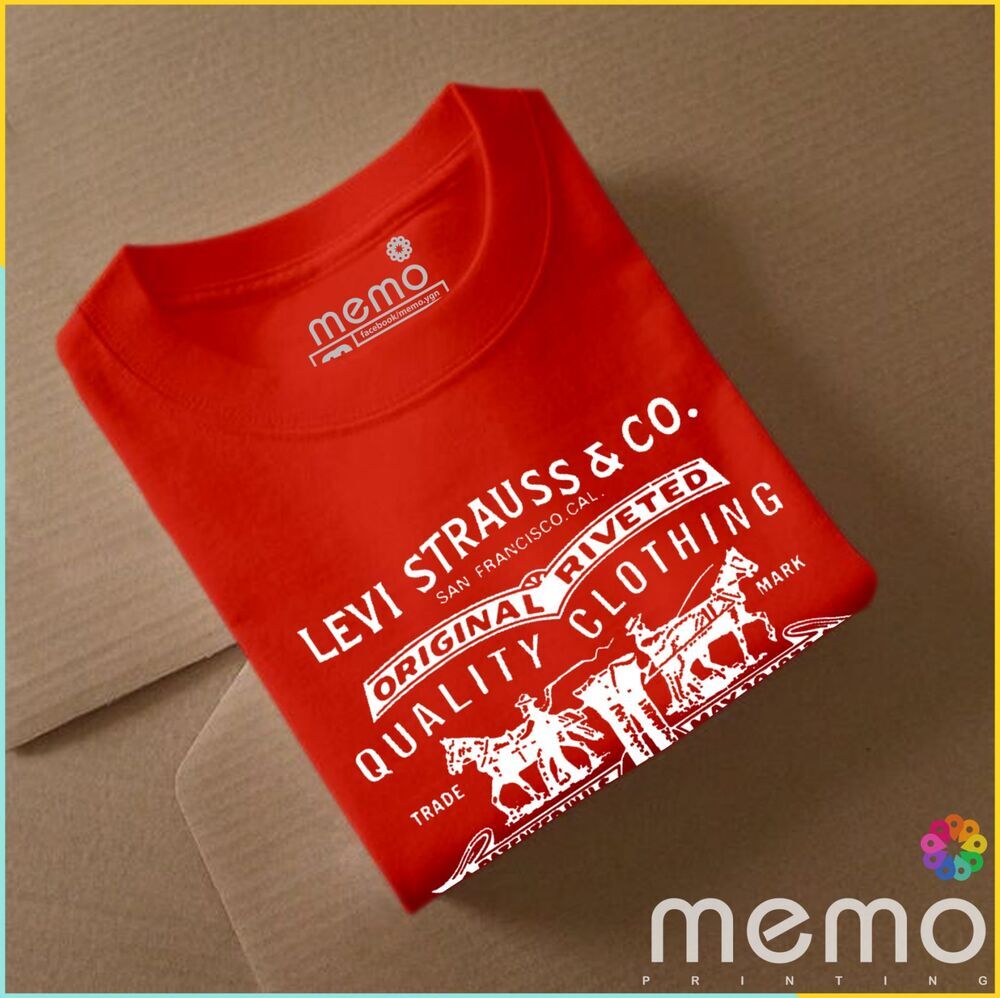 memo ygn Levi strauss & co. unisex Printing T-shirt DTF Quality sticker Printing-Red (Large)