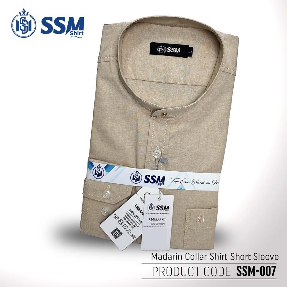 Madarin Collar Shirt Short Sleeve SSM-O-M-S-007 (Pale Yellow) Large