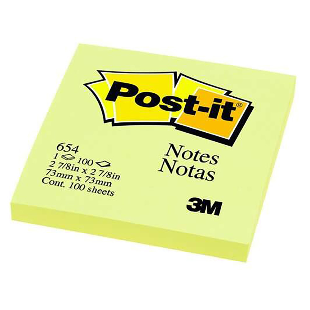 3M Post-It Yellow 3X3X100Sheets 654 (Notes)