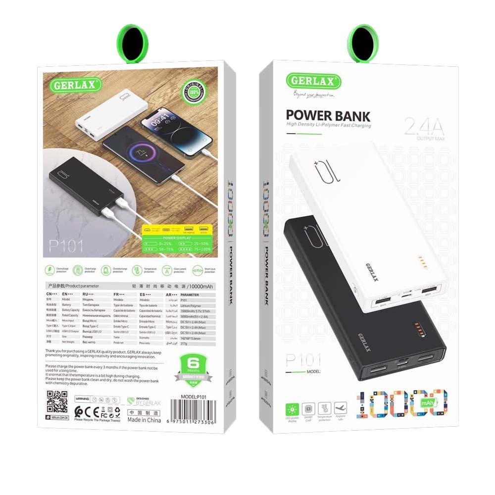 Gerlax P101 5V 2.4A 10000MAH Powerbank (White)