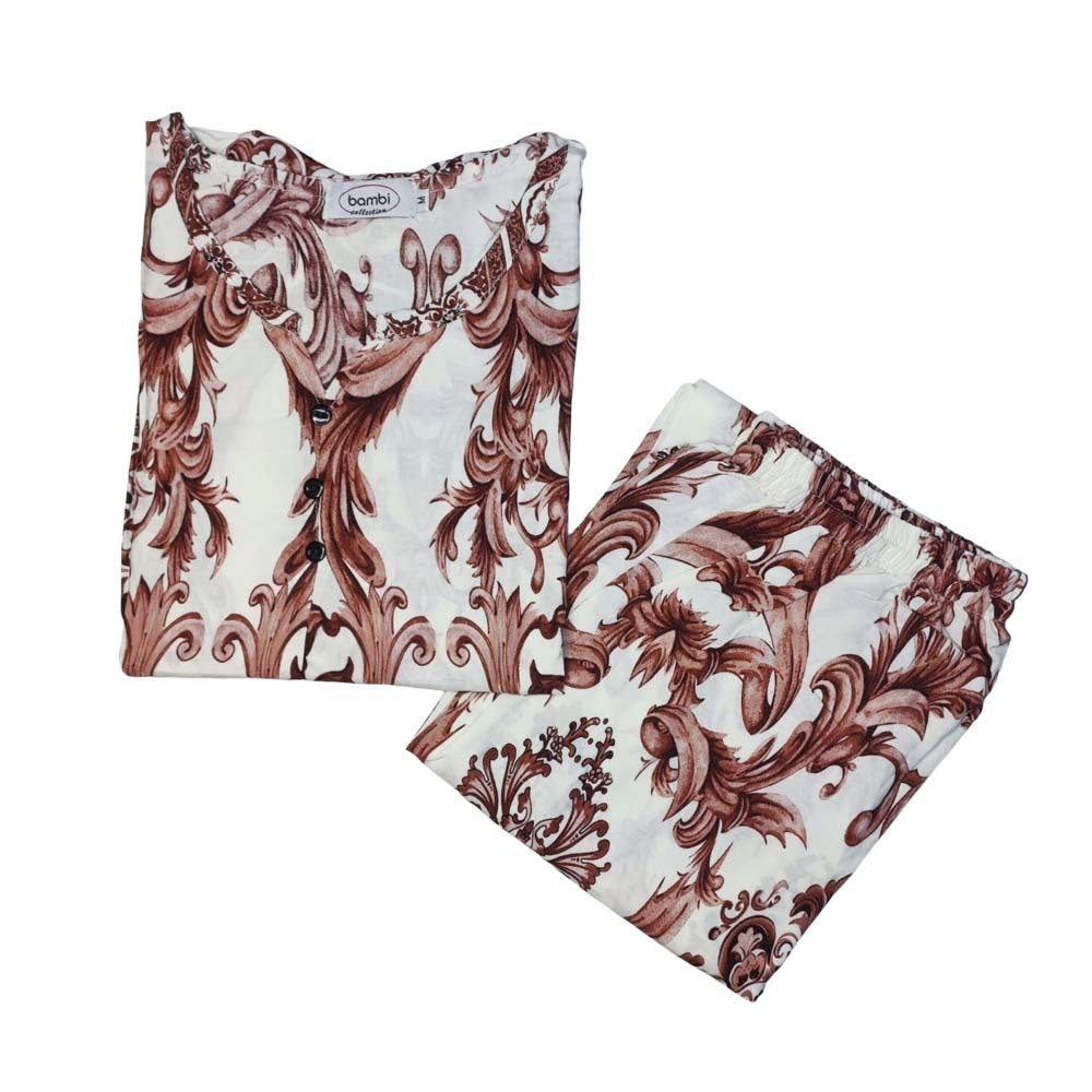 Bambi Womenwear BKK Spun Kanote Oneset D-2 S/L Brown AA0061 Medium