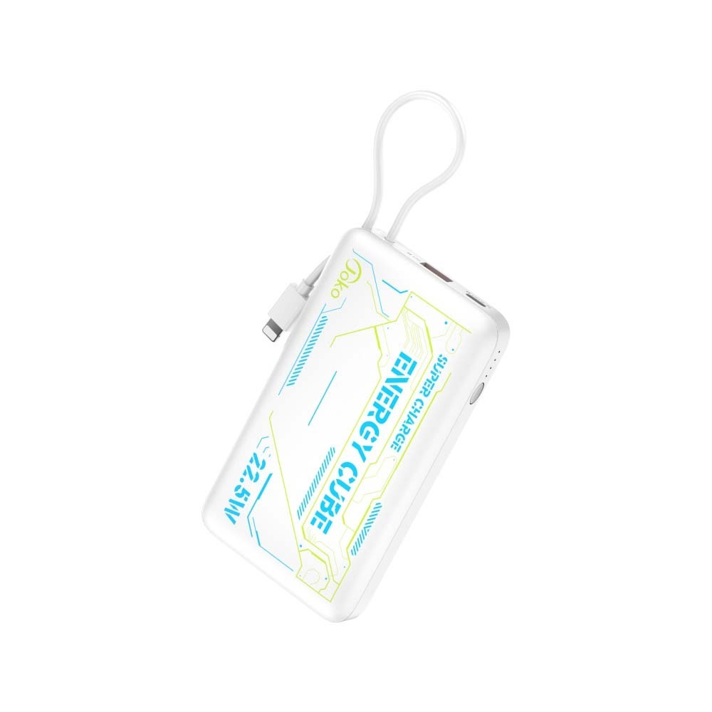 Konfulon J-28 (10000mAh Fast Charging 22.5W Built-in Cable Power Bank) + Lightning Cable White