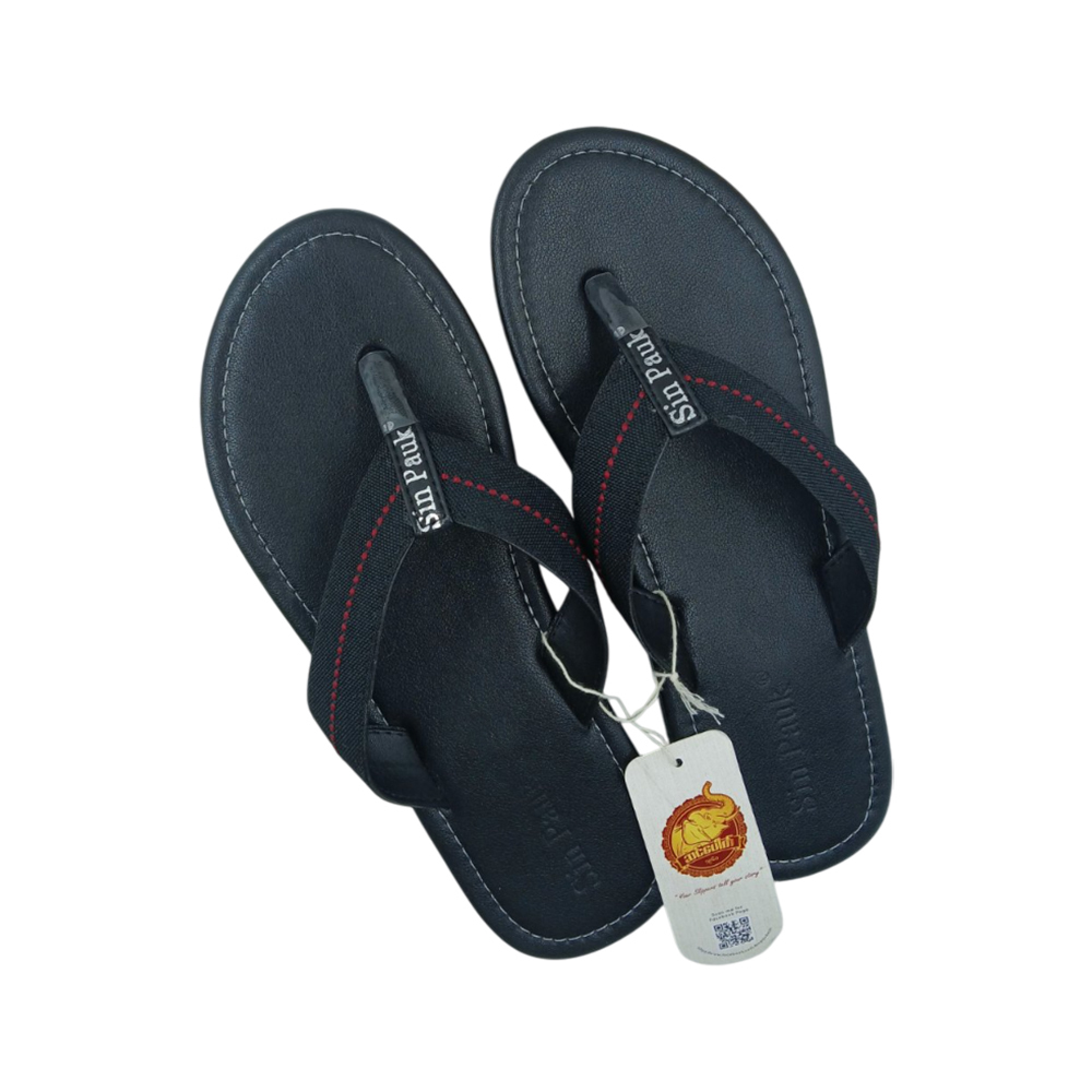 Sin Pauk Men Leather Slipper SPM-025-A Black (No-46)