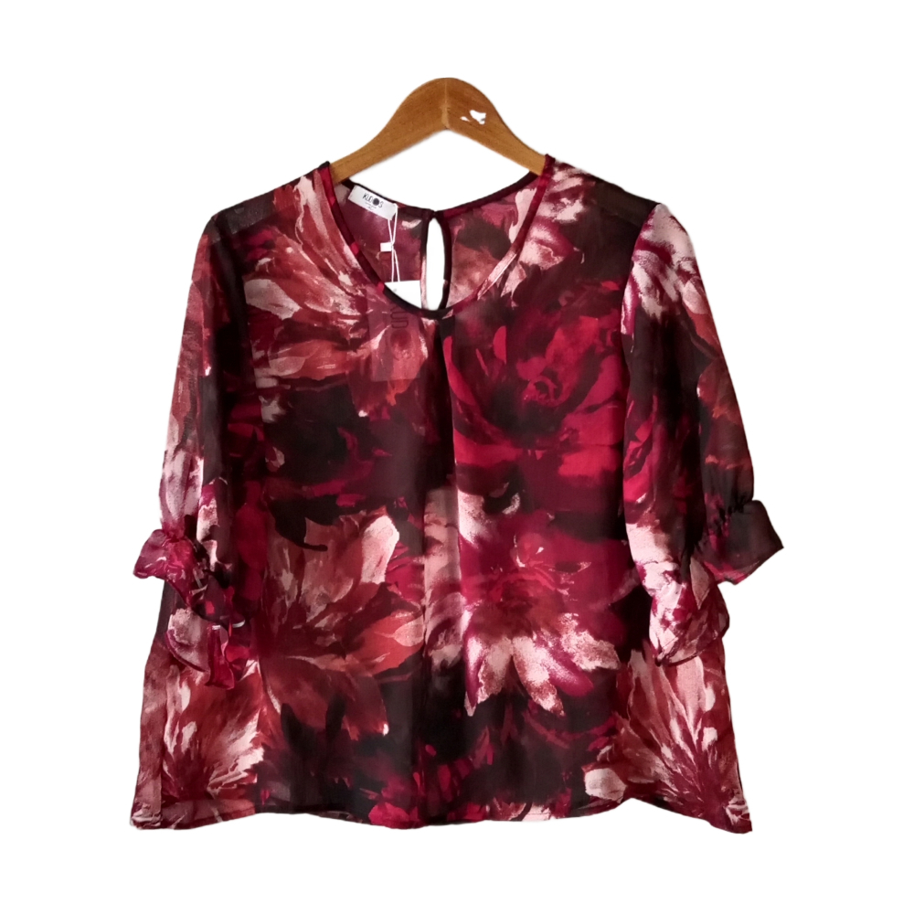 Kudos Floral Chiffon Blouse B-003(MR) Maroon Red XL