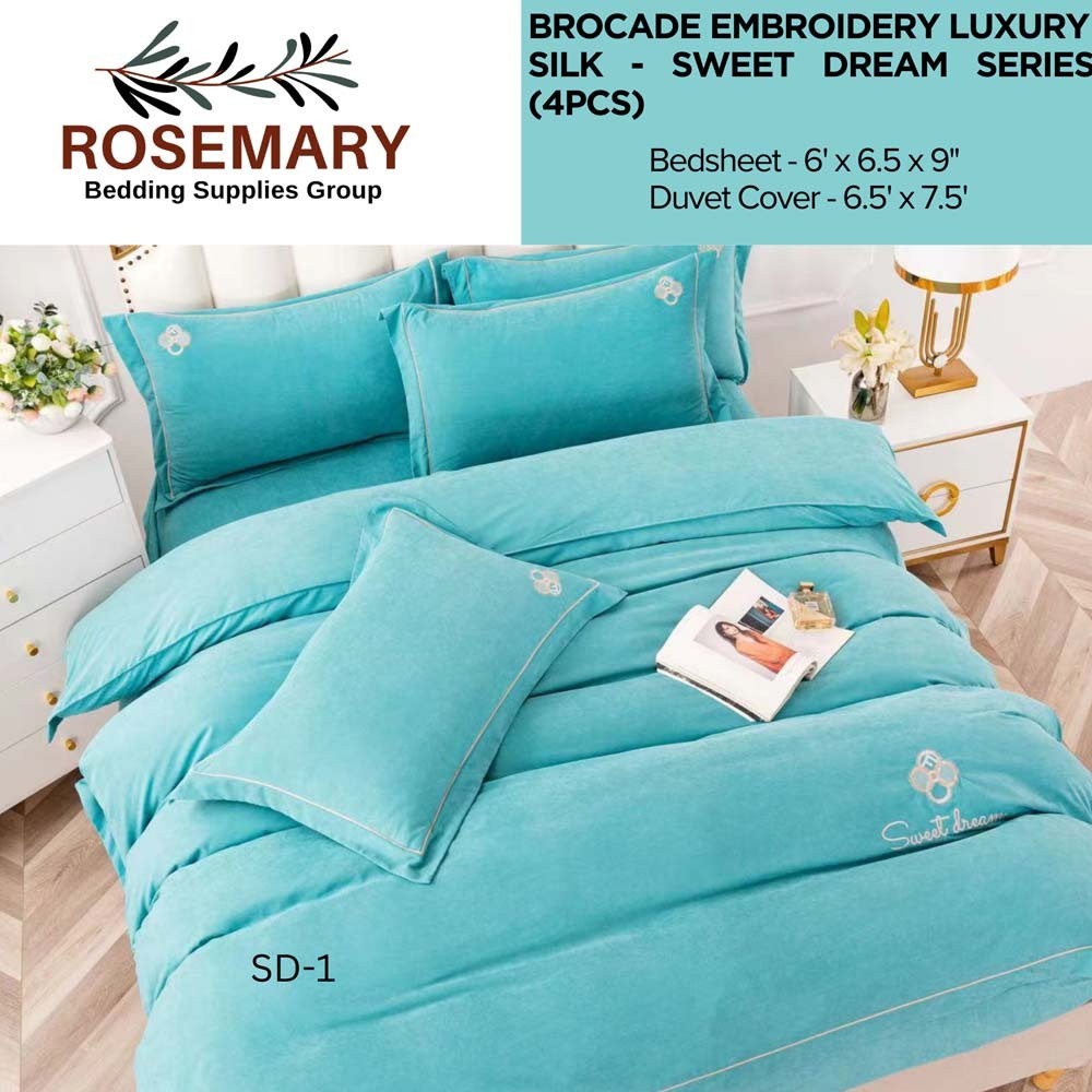 Rosemary Brocade Double Bedsheet Set SD-01 Blue