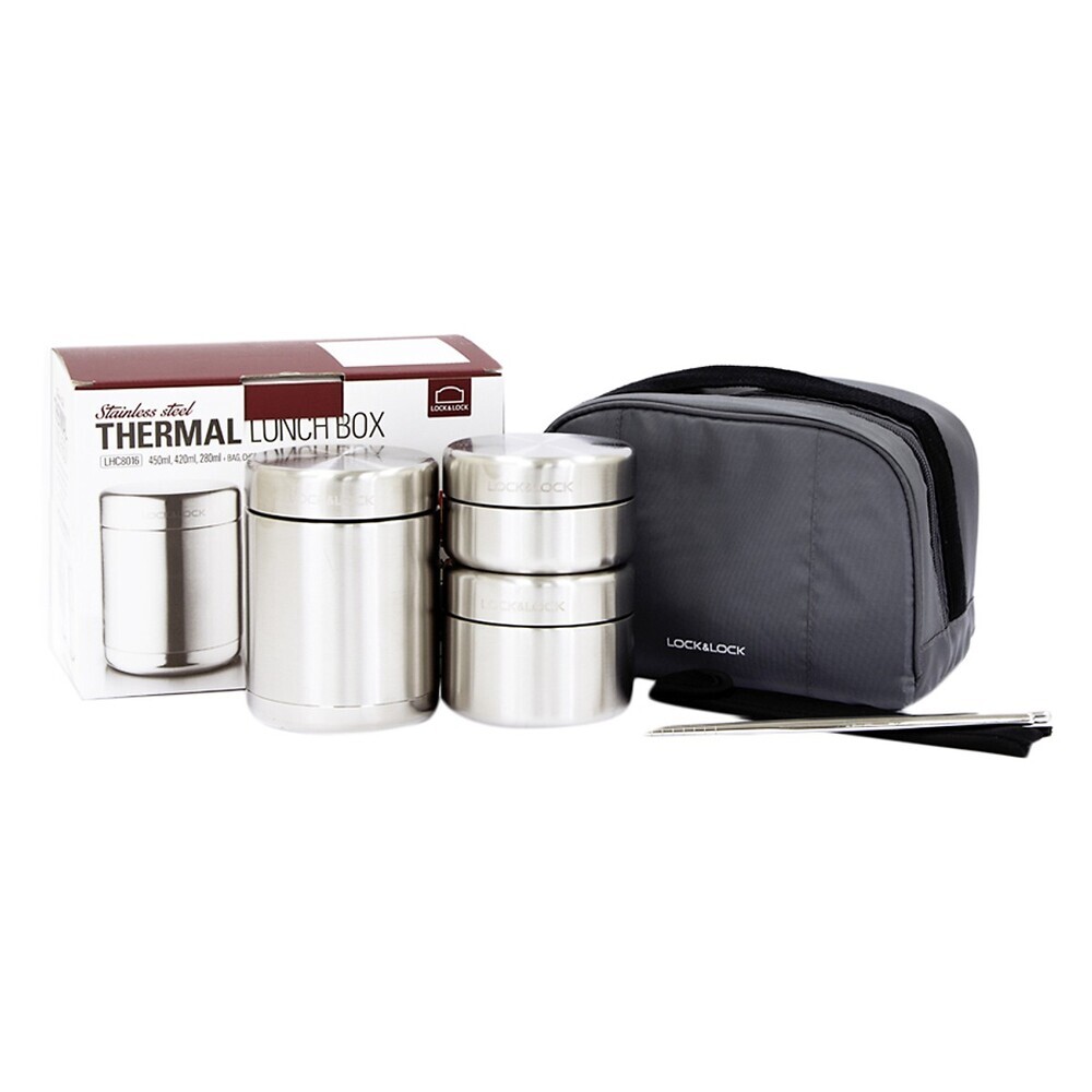 Lhc8016-L&L Thermal Lunch Box Set1150Ml(450Ml*1,420Ml*1,280Ml*1,Chopstick*1,Chopstick Case*1,Bag*1)