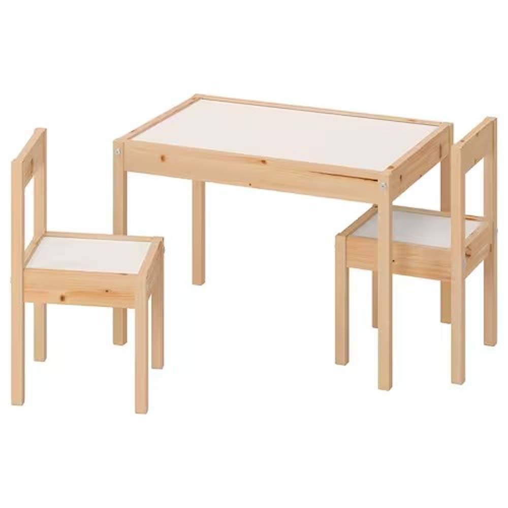 Ikea Lätt Children'S Table With 2 Chairs, White/Pine Wood 101.784.13