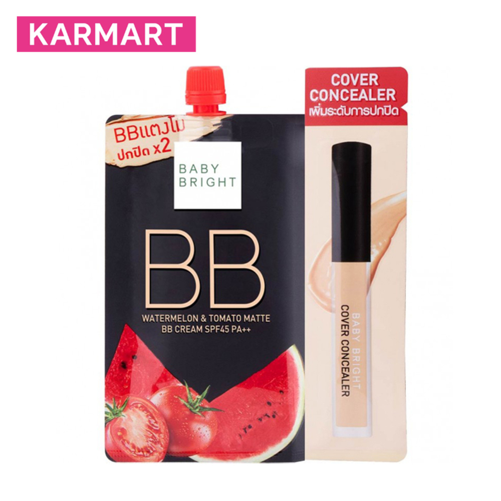 Baby Bright Watermelon & Tomato Matte BB Cream SPF45 PA++ 7G (Free Cover Concealer 2G) #21 Light Beige