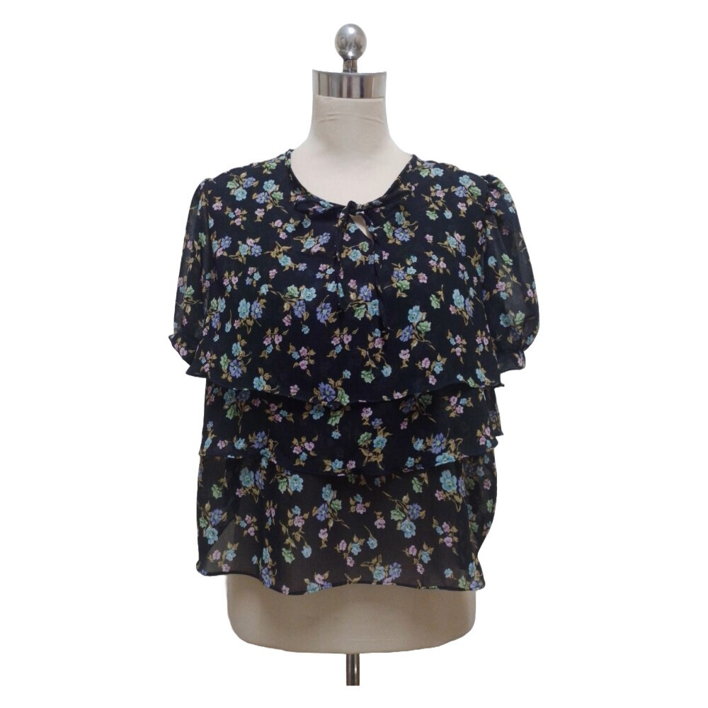 Styluxe Floral Chiffon Blouse  Black