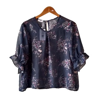 Kudos Floral Chiffon Blouse B-003(IB) Indigo Blue XL