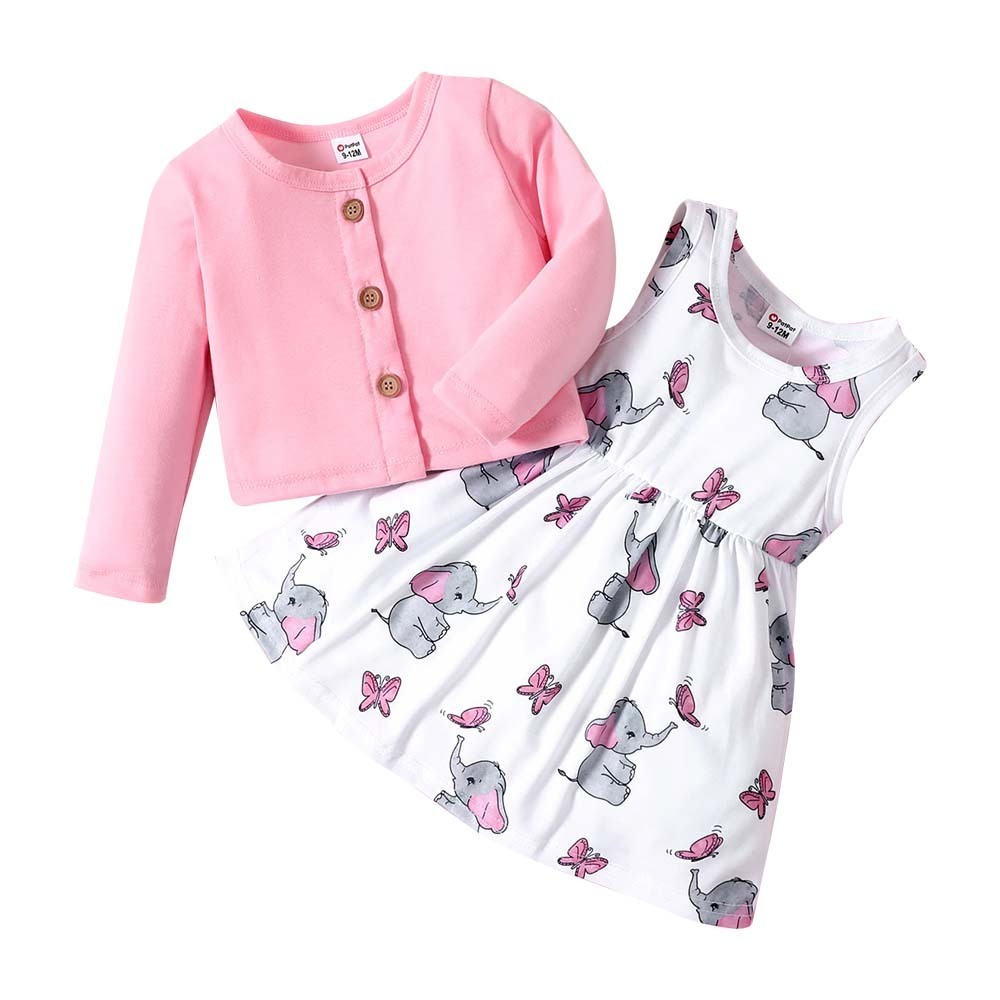 Baby Girl Pink Long-Sleeve Cardigan Dress Set (12-18 Months) 20184638