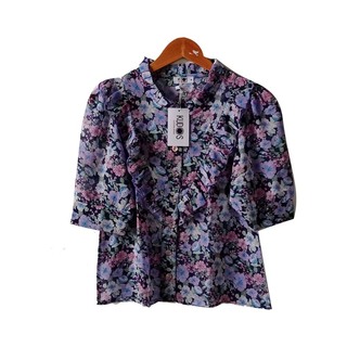 Kudos Floral Chiffon Woman Blouse  B-011 Reddish Brown  Large