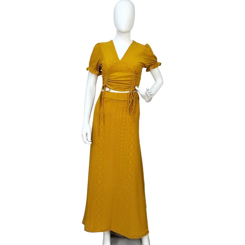 TS Dress Collection Crop Top String and Long Skirt Yellow Medium