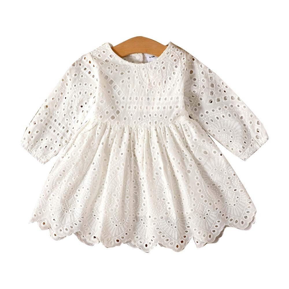 Baby Girl Long-Sleeve Hollow Floral Embroidered Out Dress (9-12 Months) 20265496