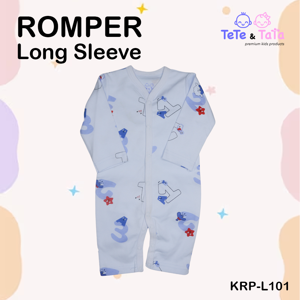 Te Te & Ta Ta Long Romper Short Sleeves Blue 3-6 Months (3Pcs/1Set) KRP-L101