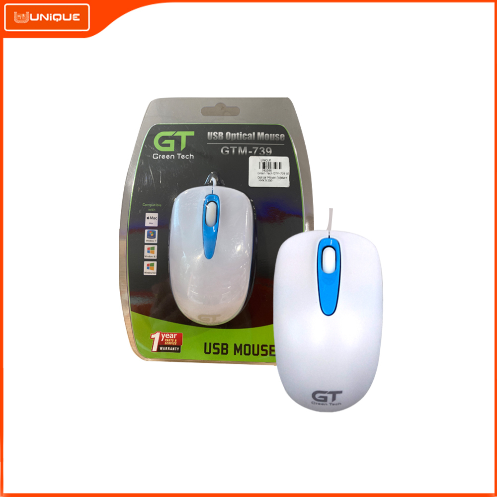 GTM-739 USB Optical Mouse L102 X W60 X H39MM (White+Light Blue) 082568