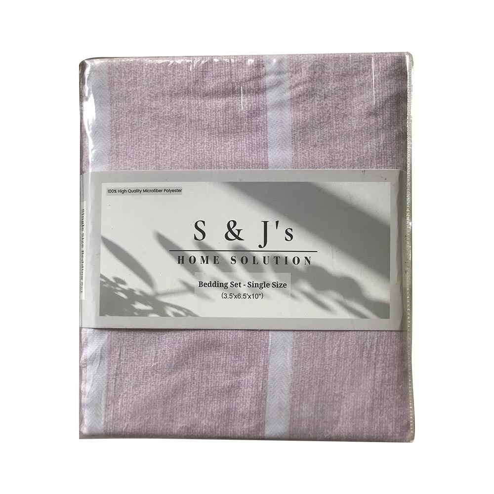 S&J Single Bed Sheet White stripe on pink SJ-02-26
