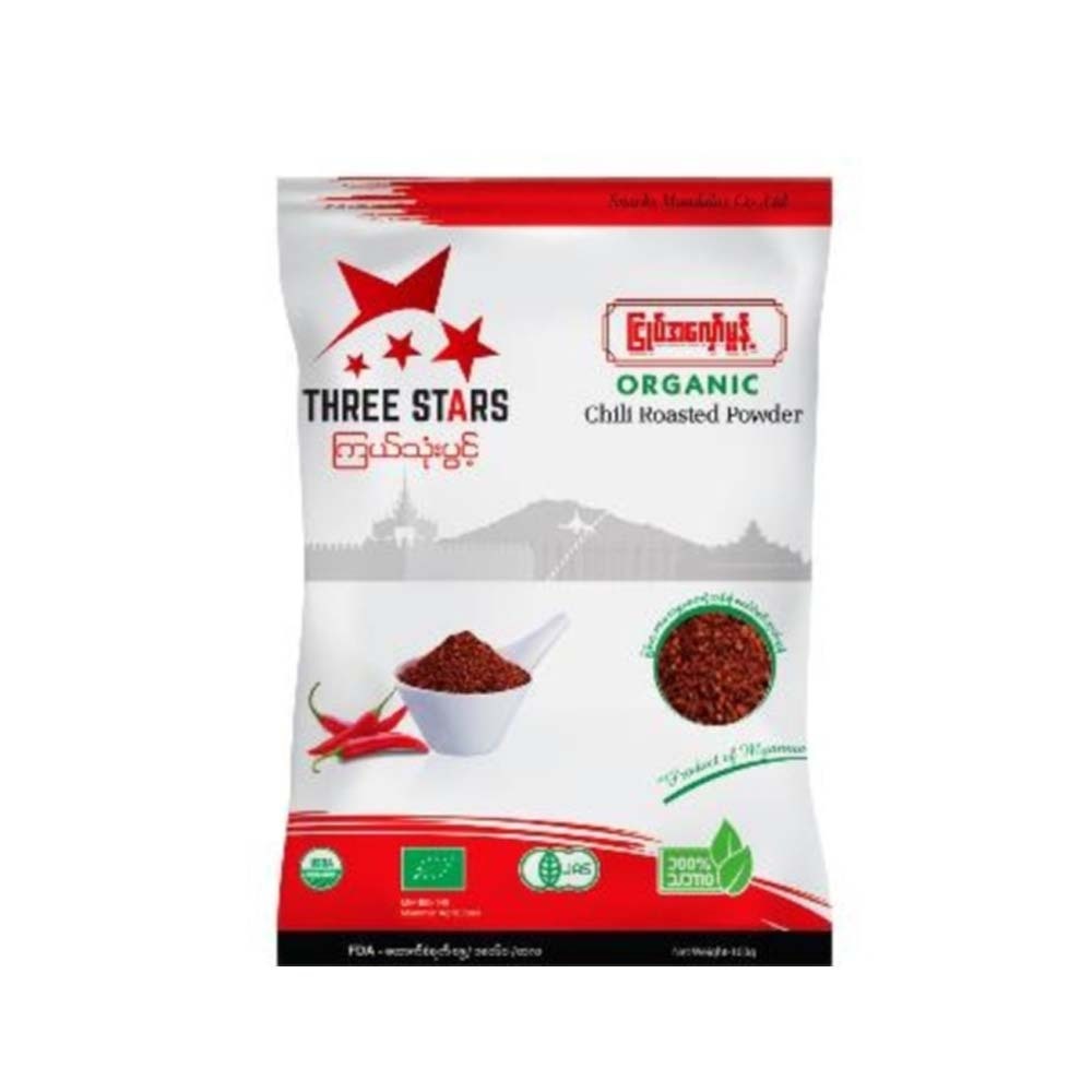 Three Stars Organic Chili Roasted  Powder 100 G