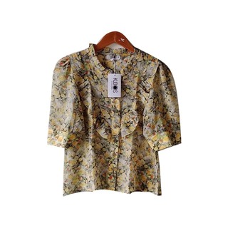 Kudos Floral Chiffon Woman Blouse  B-011 Reddish Brown  XL