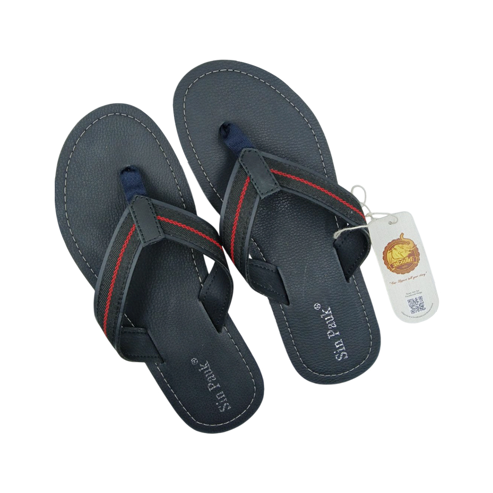 Sin Pauk RV Men Leather Slipper SPM-062-A Black (No-47)