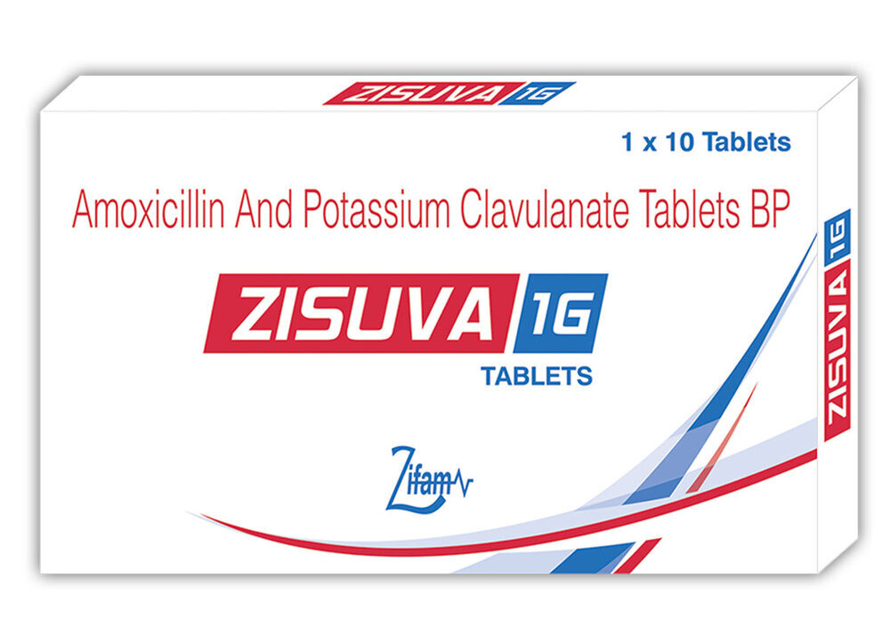 Zisuva 1G Amoxicillin & Potassium Clavulanate 10Tablets