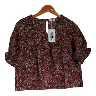 Kudos Floral Chiffon Blouse Dark Red B-003-DR Small