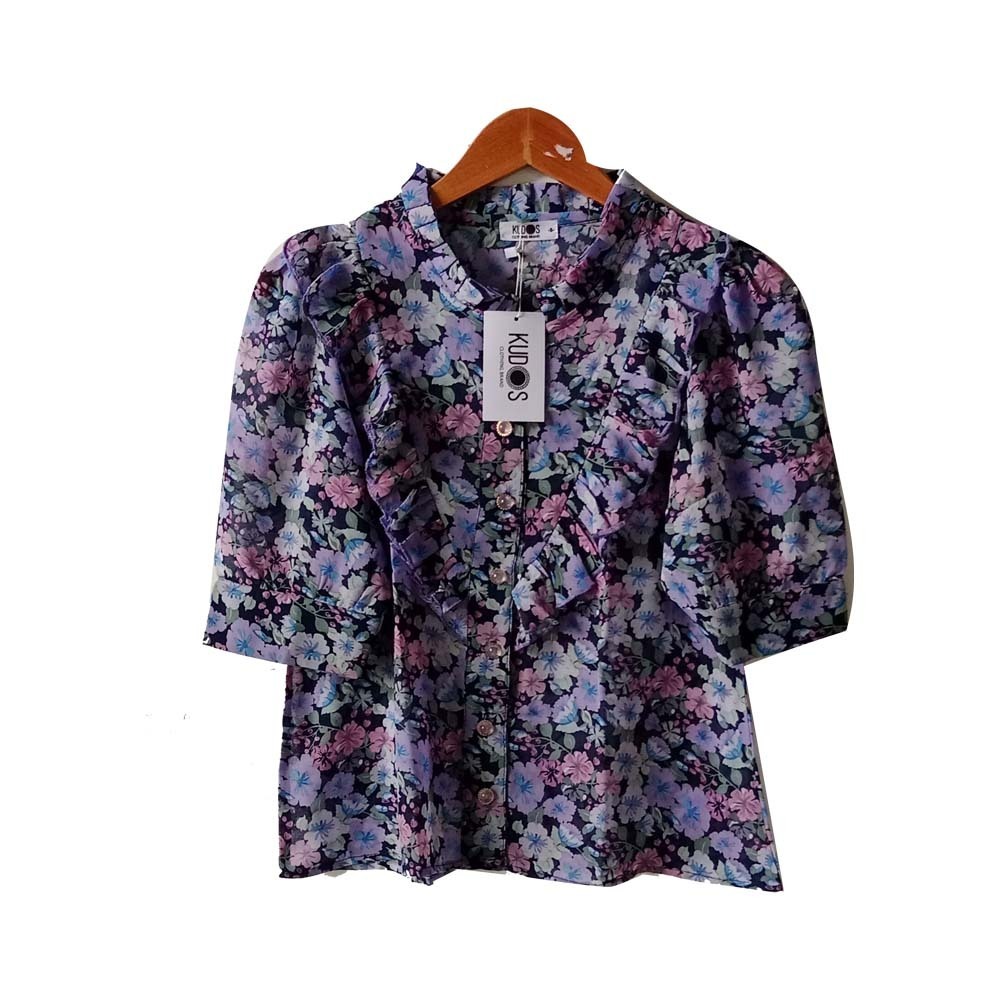 Kudos Floral Chiffon Woman Blouse  B-011 Purple Medium