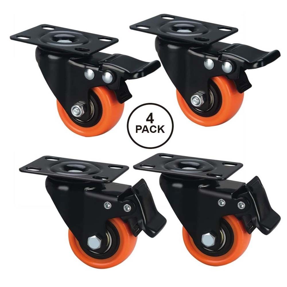 2Inch Caster Trolley Wheel With Safety Brakes - 4 Packs