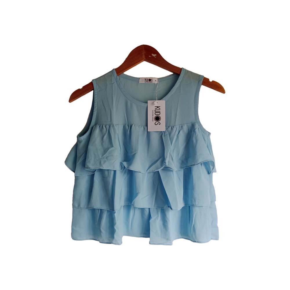 Kudos Floral Chiffon Woman Blouse Baby Blue B-002 Medium