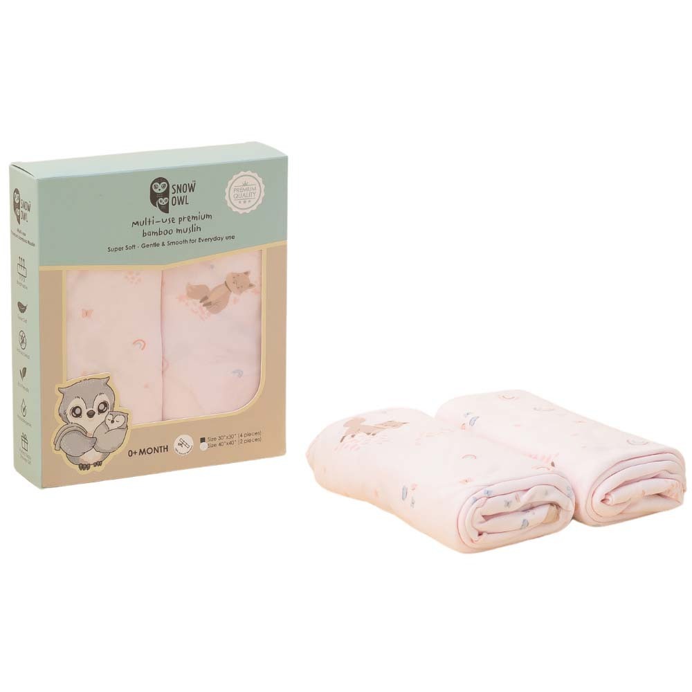 Snow Owl Bamboo Muslin 40X40 Pack2 - Spring Fox Pink