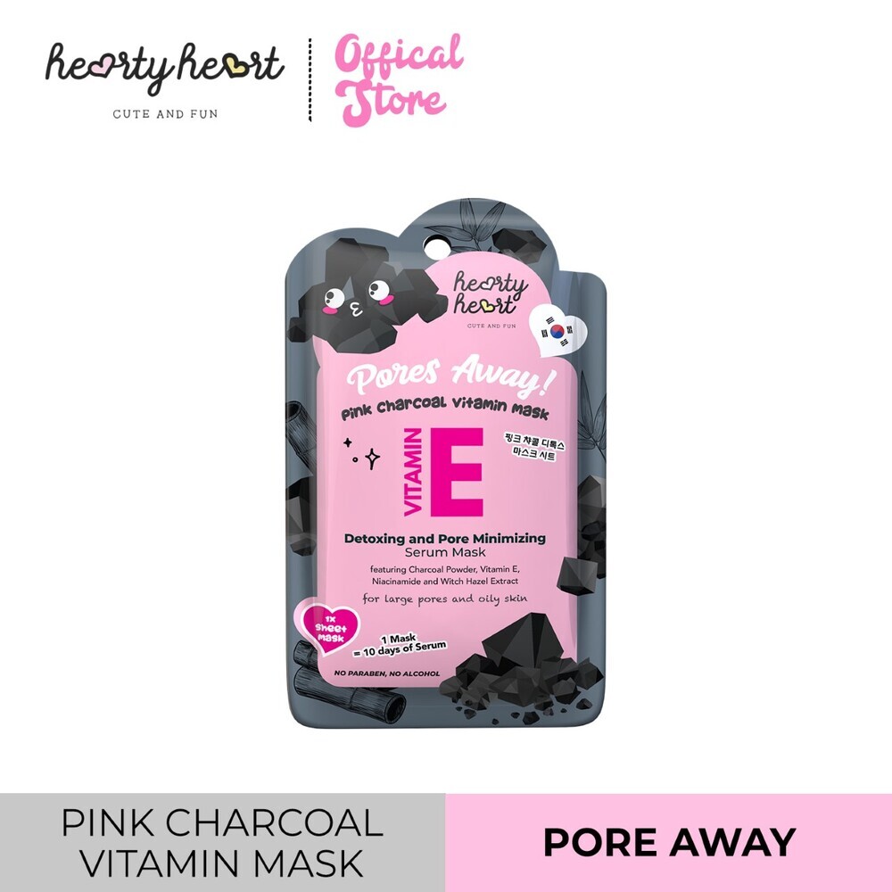 Hearty Heart Pores Away Pink Charcoal Vitamin E Serum Face Mask 18G