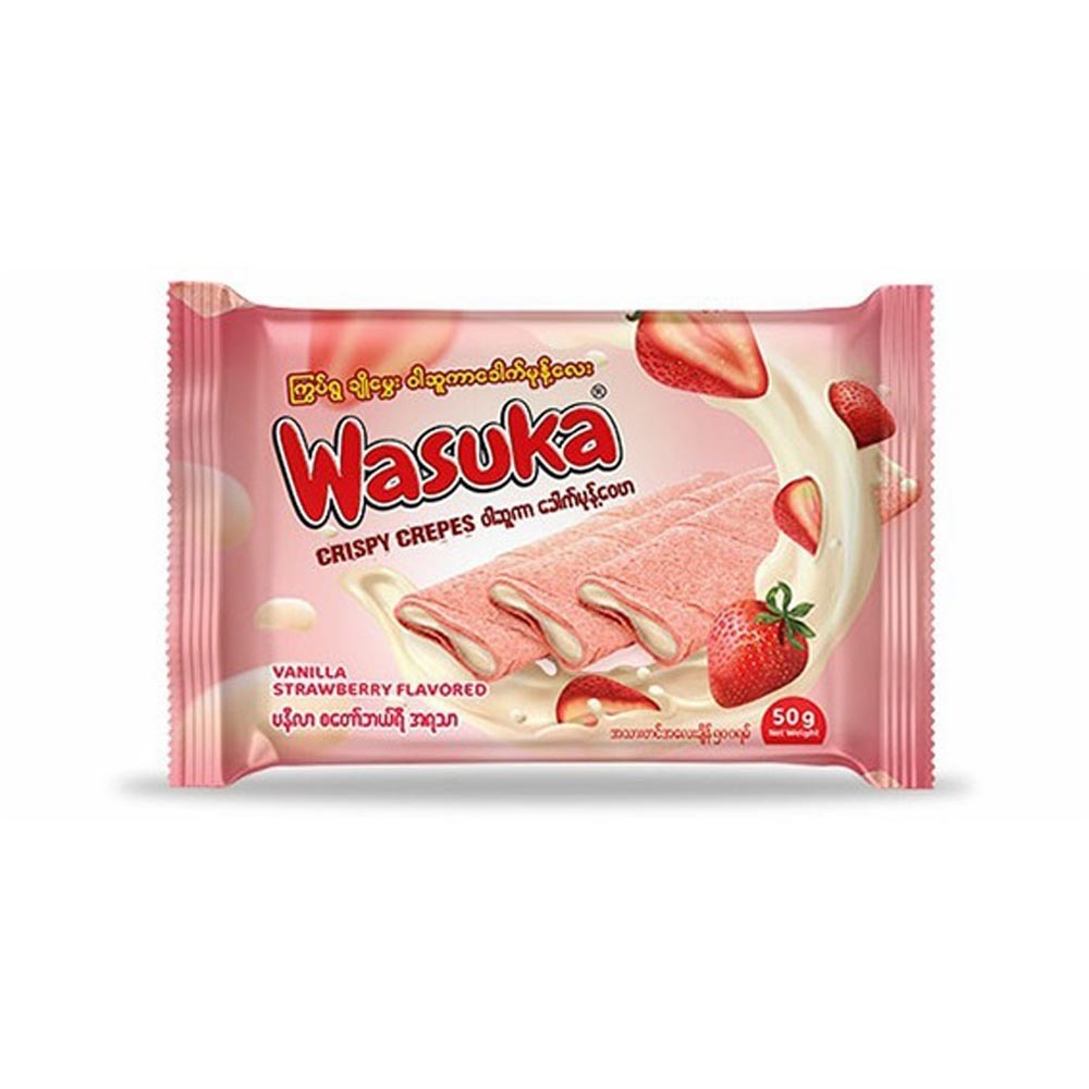 Wasuka Crispy Crepes Strawberry Flavour 50G