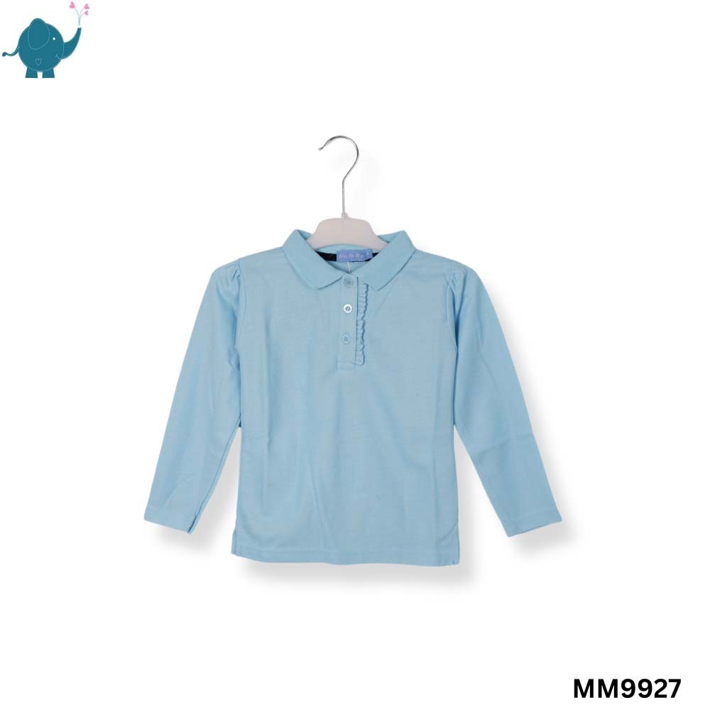 Max & Mia Girl Long-Sleeve Polo Top MM9927 Light Blue 2XL