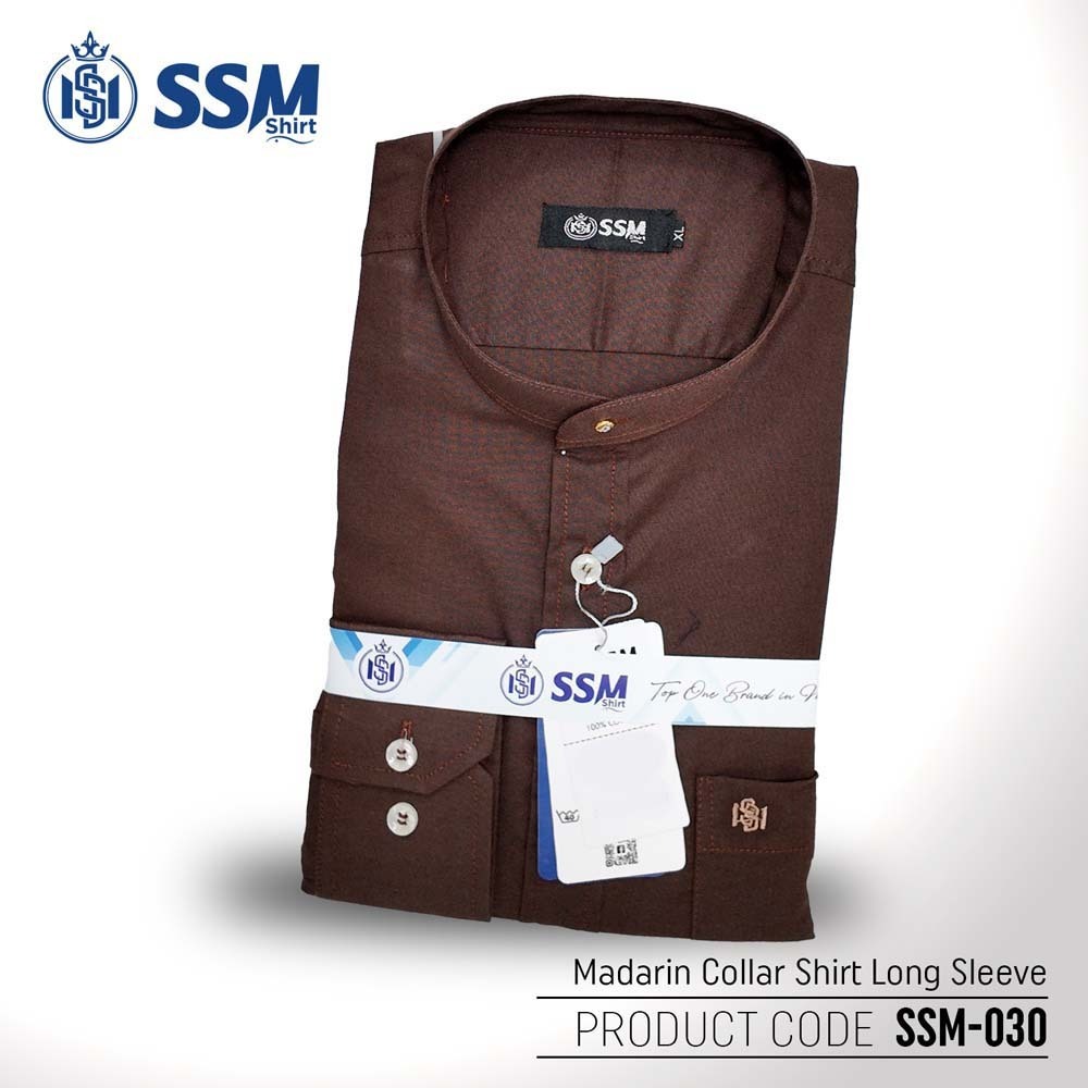 Madarin Collar Shirt Long Sleeve SSM-O-M-L-030 (Dark Brown) Triple Extra Large