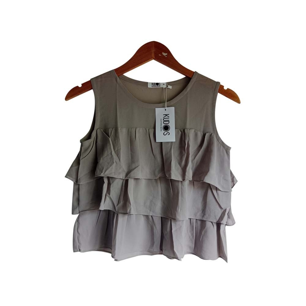 Kudos Floral Chiffon Woman Blouse Gray B-002 Medium