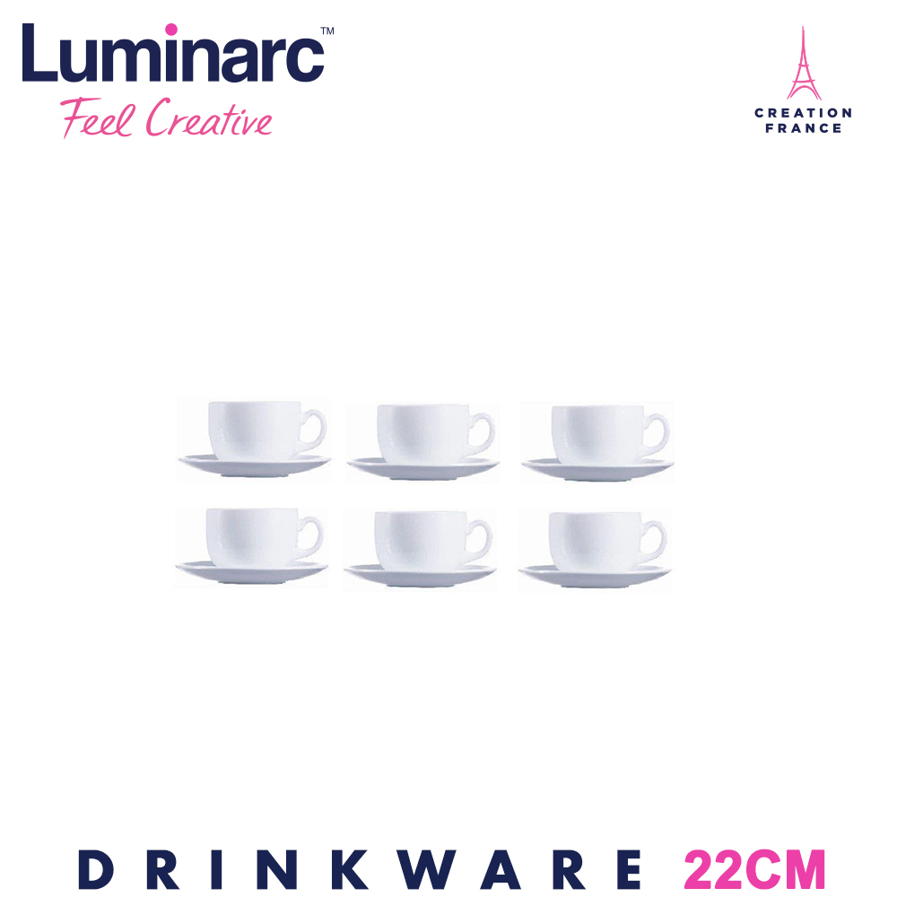 Luminarc Evolution White Peps Cup & Saucer 22CL 6PCS 63368