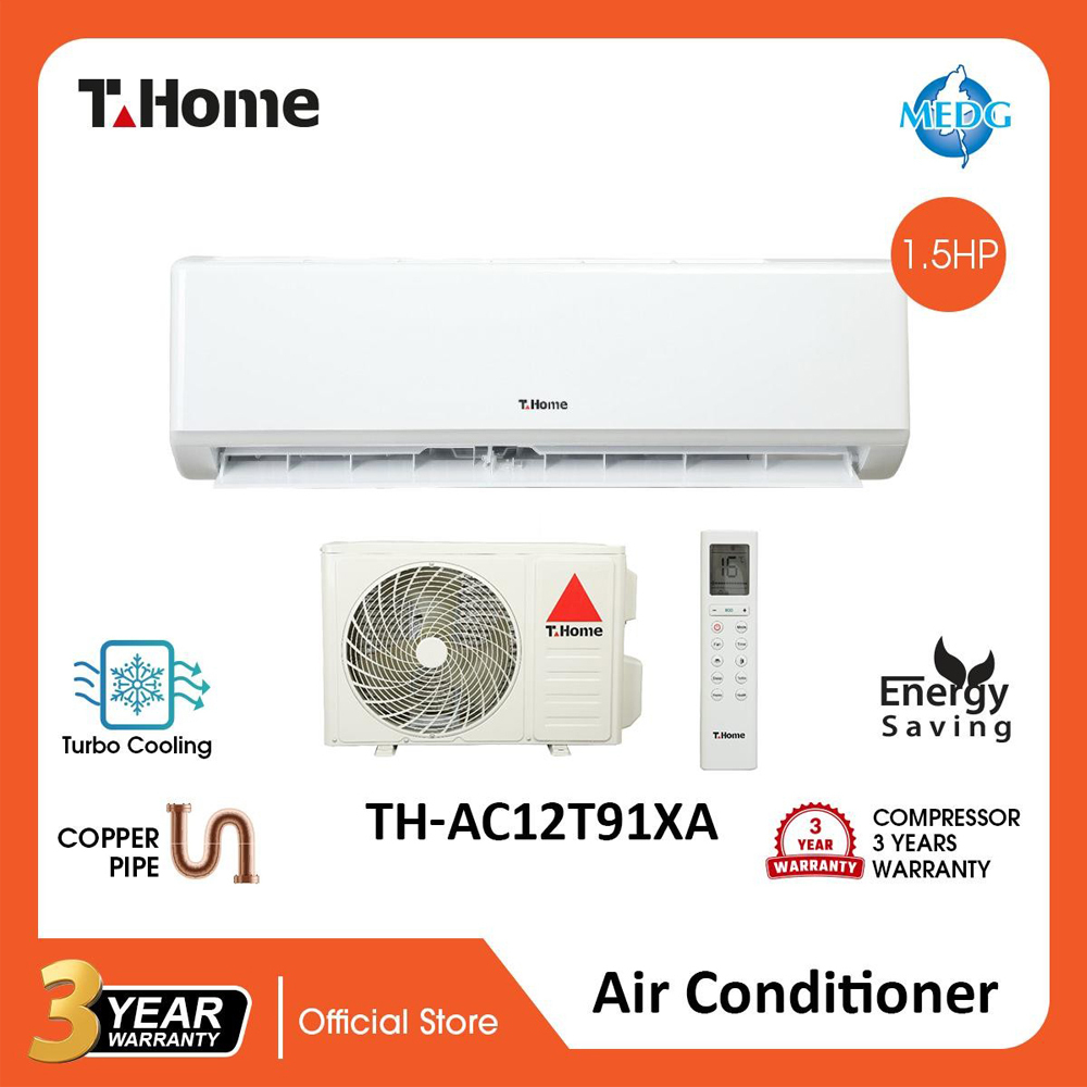 T-Home Air-con R410a, 4Way Swing, Gold Fin, LED Display TH-AC12T91XA