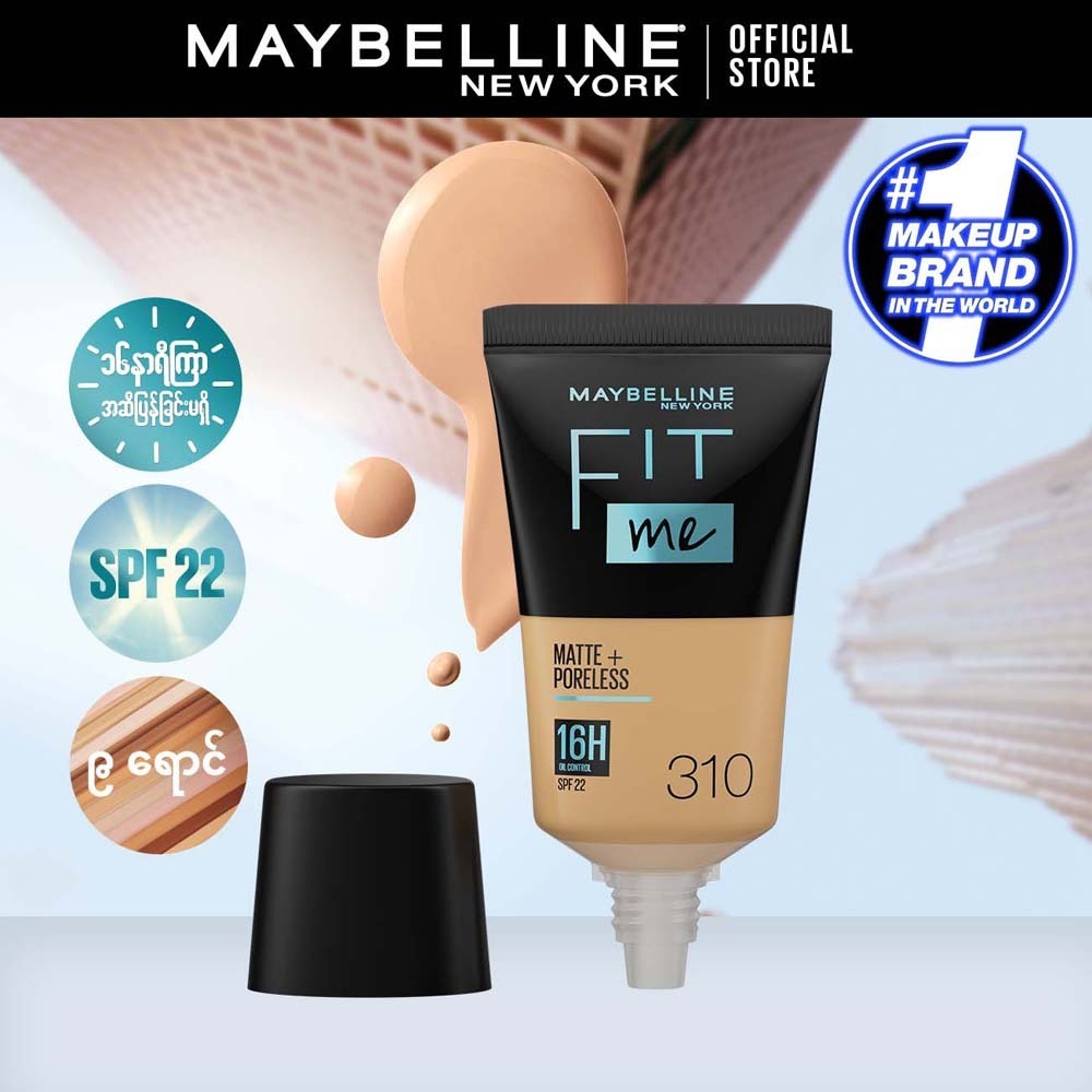 Maybelline Fit Me 16H Matte + Poreless Foundation SPF  22 18ML (310 Sun Beige)