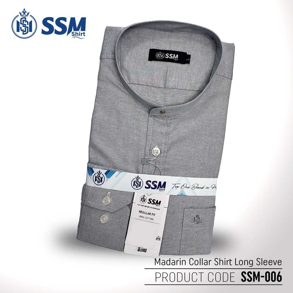 Madarin Collar Shirt Long Sleeve SSM-O-M-L-006 (Light Gray) Extra Large